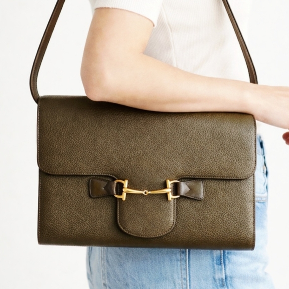 Gucci Olive Green Horsebit 1955 Two-way Leather Bag